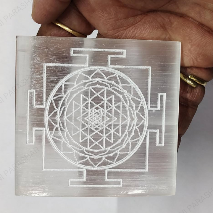 Selenite Crystal Shree Yantra Plate
