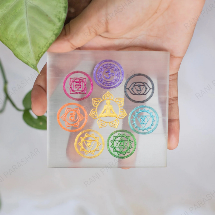 Selenite Crystal 7 Chakra Plate