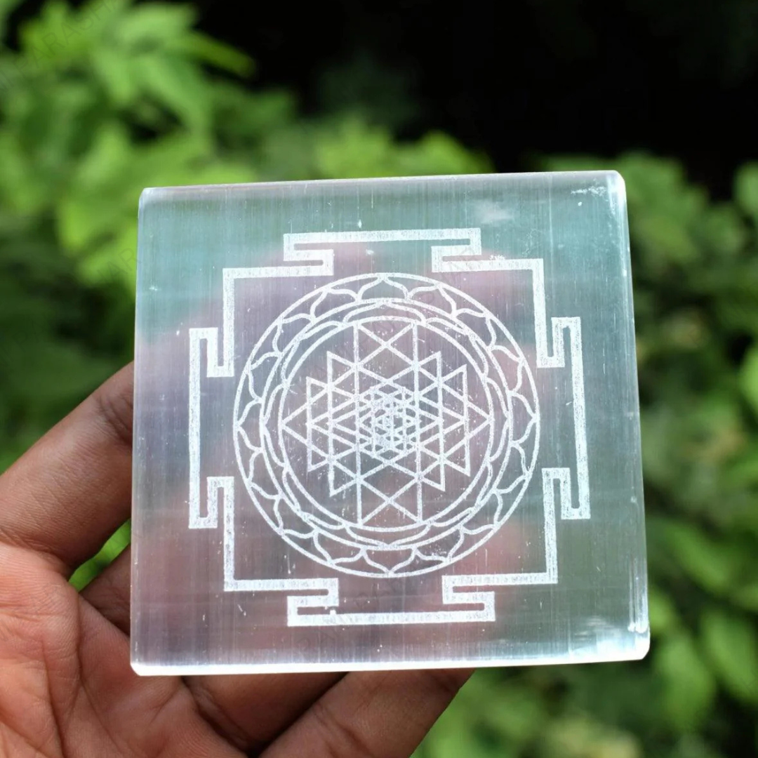 Selenite Crystal Shree Yantra Plate