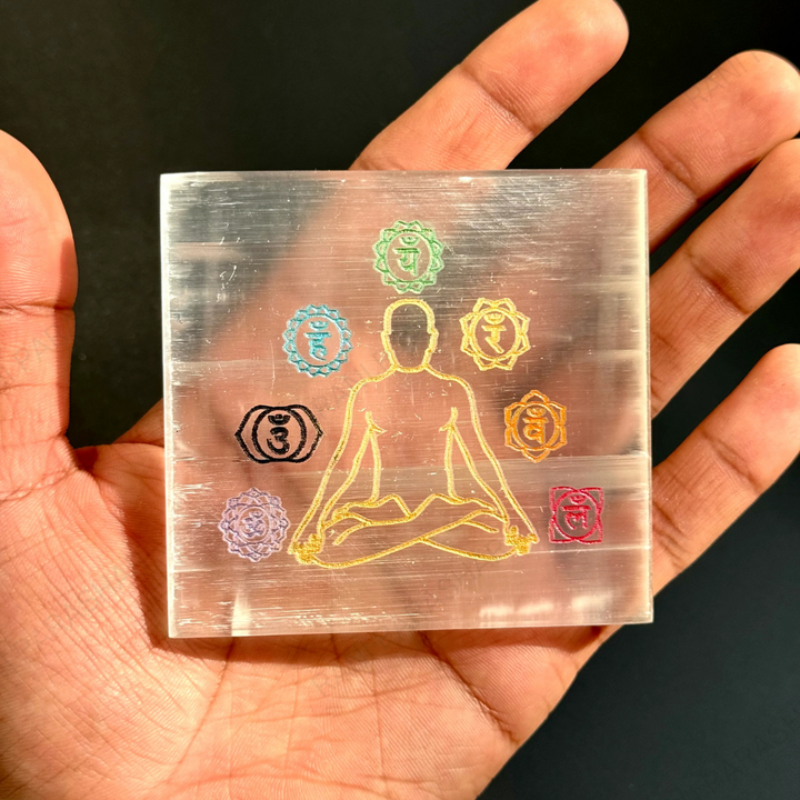 Selenite Crystal 7 Chakra Plate