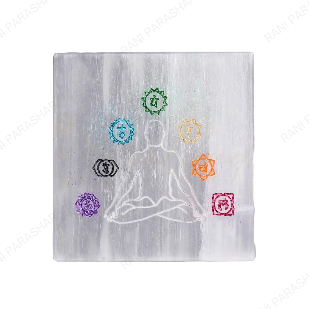 Selenite Crystal 7 Chakra Plate