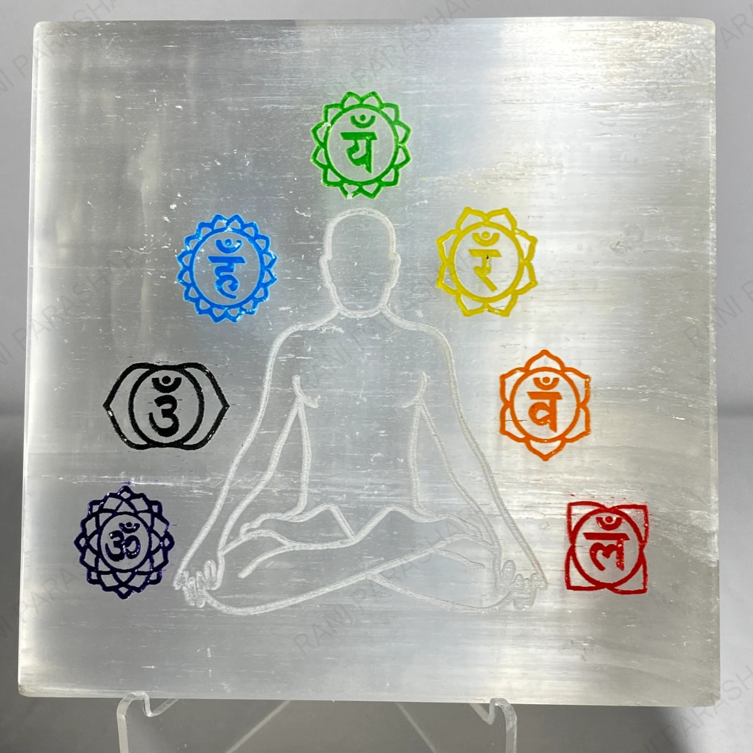 Selenite Crystal 7 Chakra Plate